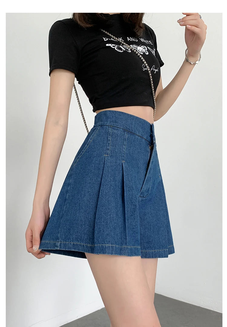 Elastic Waist Denim Shorts