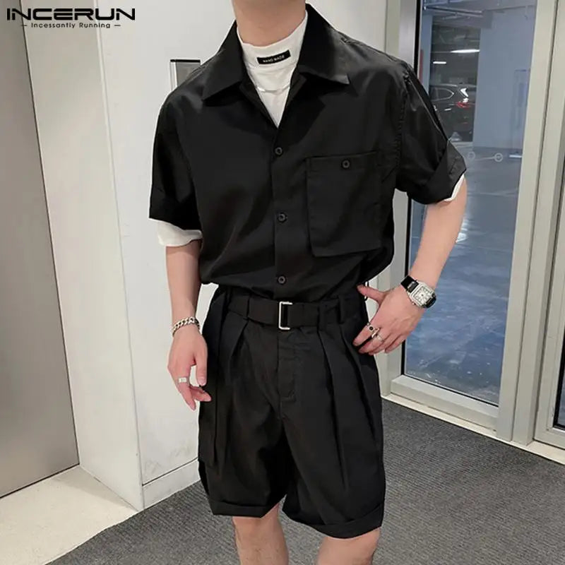 2024 Summer Streetwear Men's Solid 2-Piece Set: Shirt & Shorts