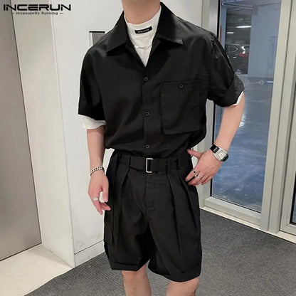 2024 Summer Streetwear Men's Solid 2-Piece Set: Shirt & Shorts