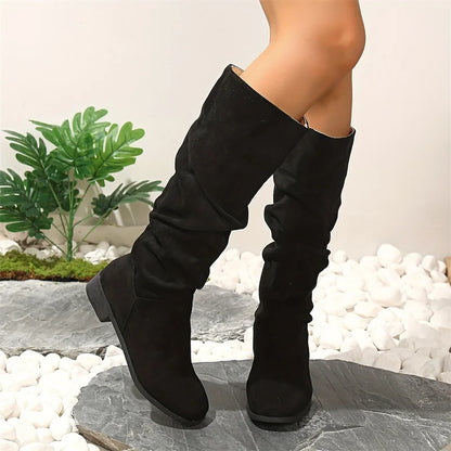 Velura Pleated Knee-High Boots