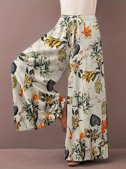 Floral Wide Leg Drawstring Pants