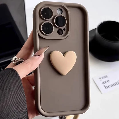 Fashion Cute 3D Love Heart Phone Case For iPhone 11 12 13 14 15 Pro Max 14plus XS Max XR X 7 8 Plus Solid Color Shockproof Cover