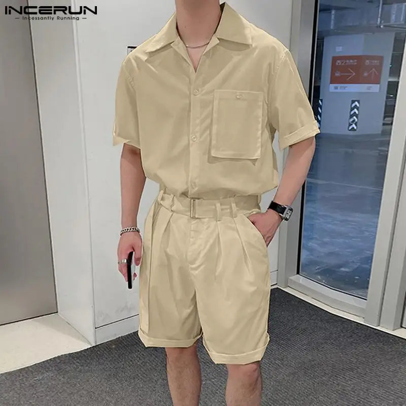 2024 Summer Streetwear Men's Solid 2-Piece Set: Shirt & Shorts