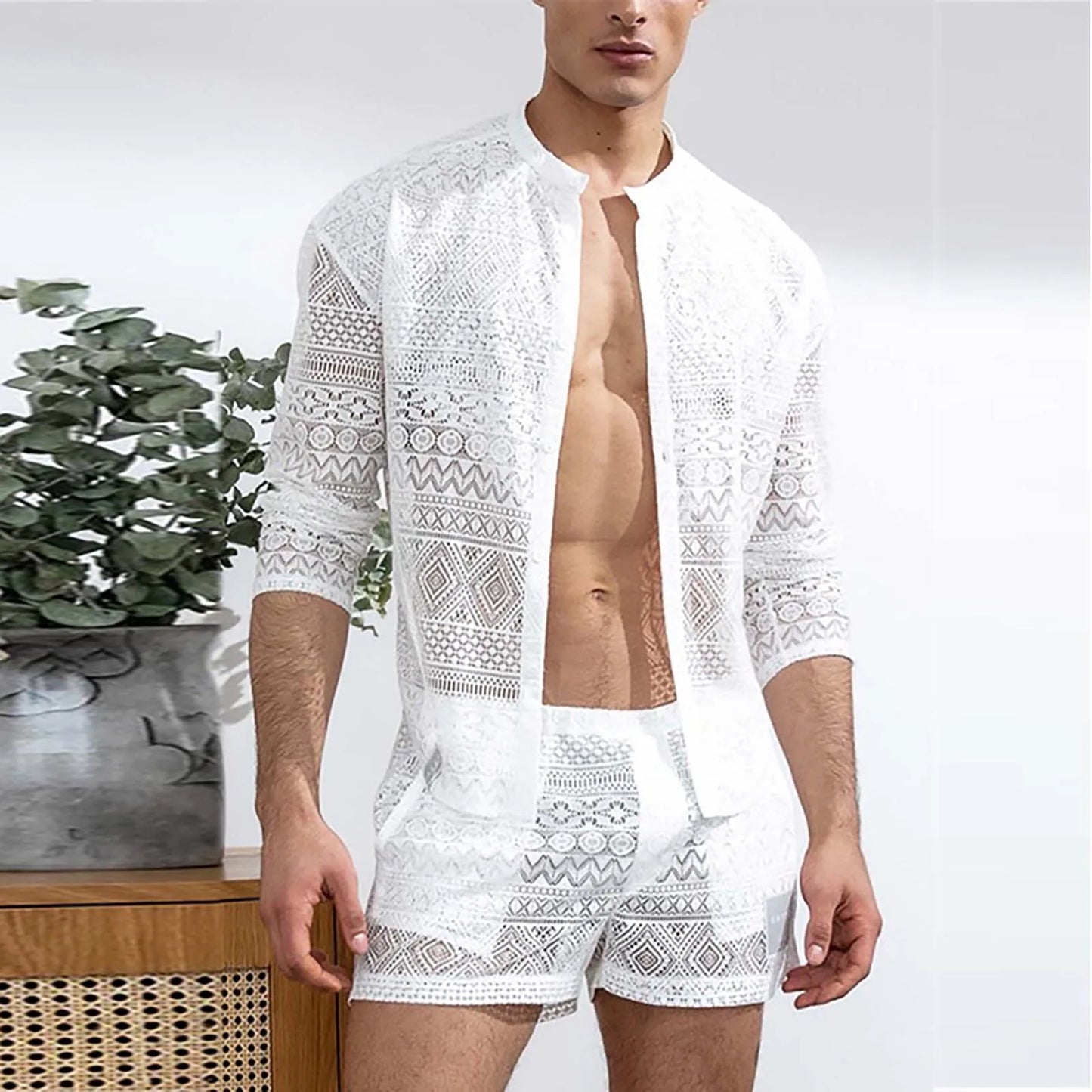 Summer Fashion: Men's See-Through Matching Suit Set