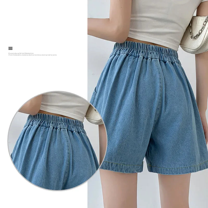 Elastic Waist Denim Shorts