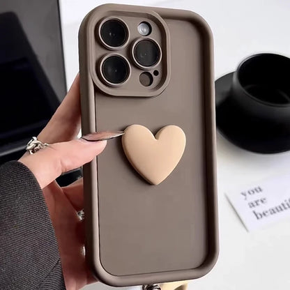 Fashion Cute 3D Love Heart Phone Case For iPhone 11 12 13 14 15 Pro Max 14plus XS Max XR X 7 8 Plus Solid Color Shockproof Cover