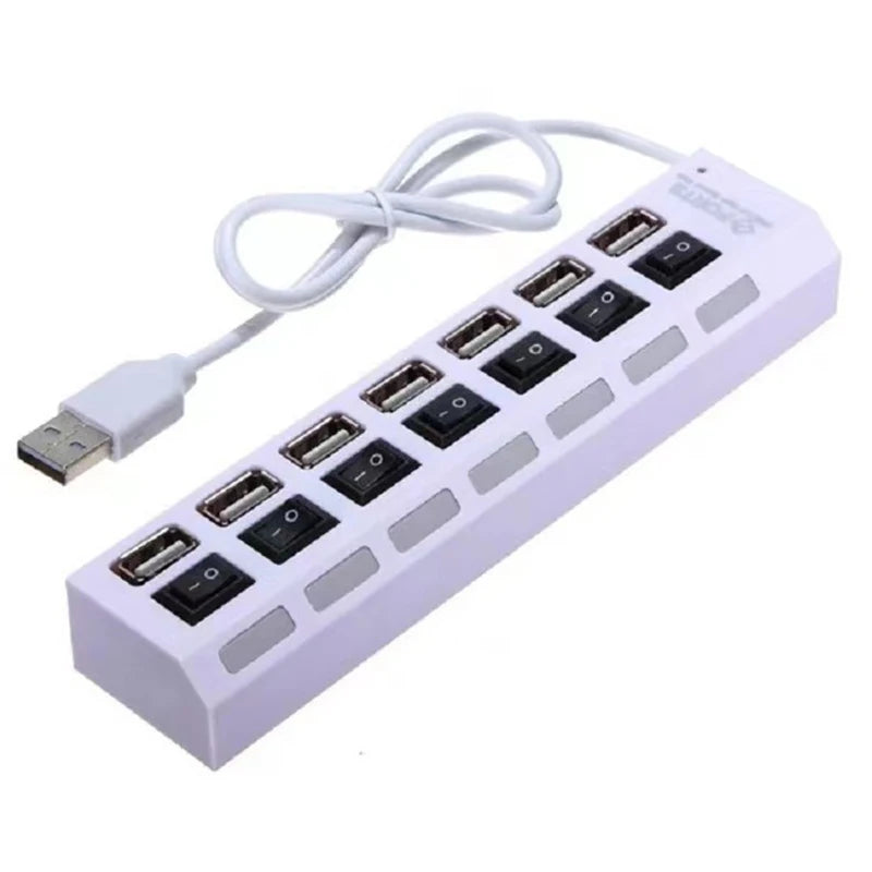 USB 2.0 Hub Multi USB Splitter Ports Hub Use Power Adapter4/ 7 Port Multiple Expander Hub With Switch 30CM Cable For Home