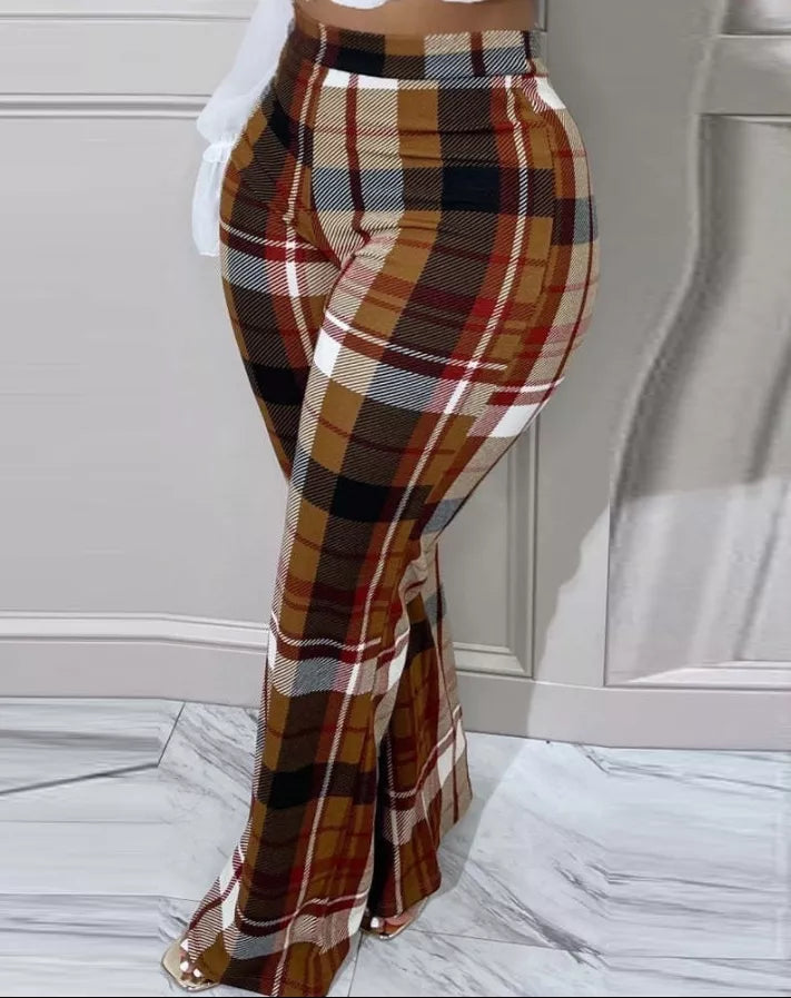 Plaid High Waist Long Pants