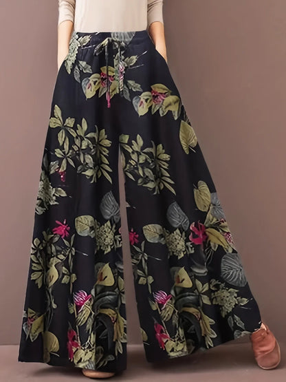 Floral Wide Leg Drawstring Pants