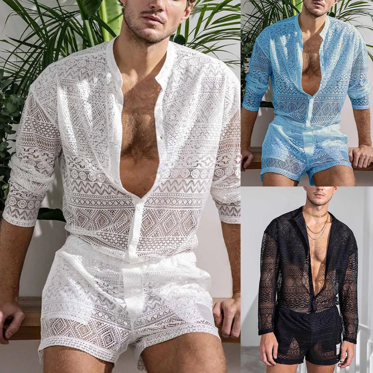 Summer Fashion: Men's See-Through Matching Suit Set