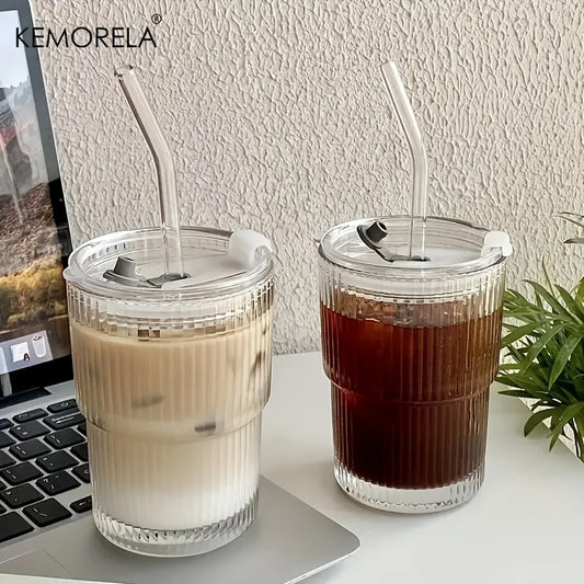 1/2PCS 450ml Stripe Glass Cup Transparent