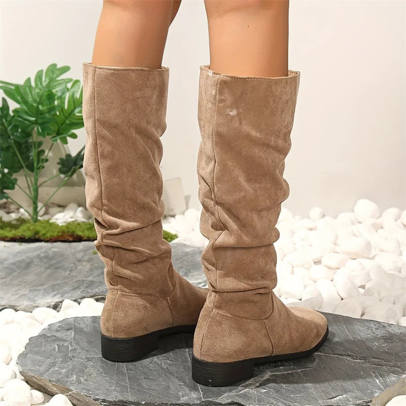 Velura Pleated Knee-High Boots