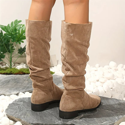 Velura Pleated Knee-High Boots