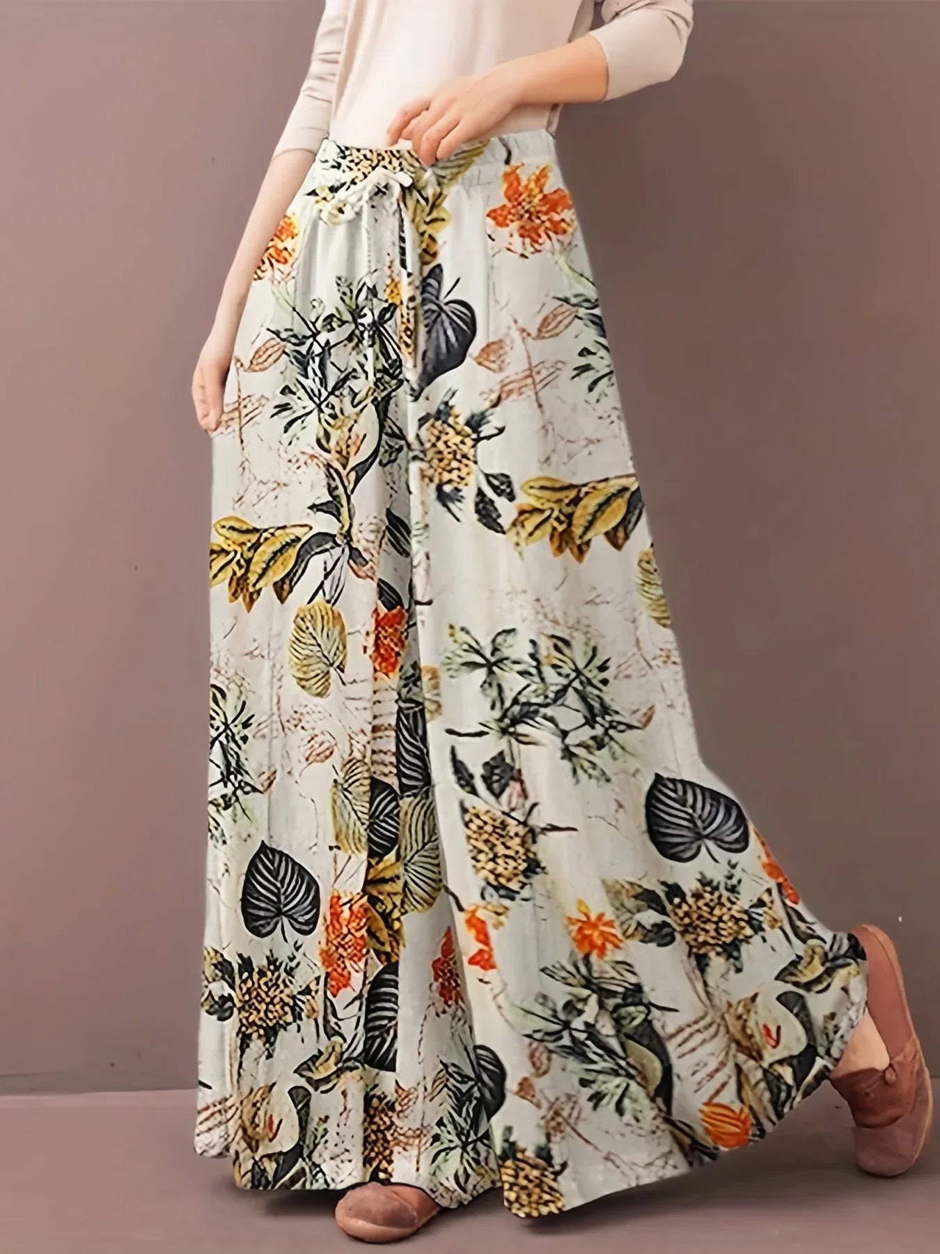 Floral Wide Leg Drawstring Pants