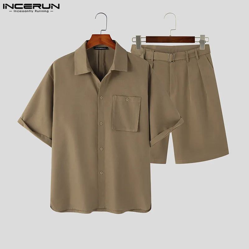 2024 Summer Streetwear Men's Solid 2-Piece Set: Shirt & Shorts