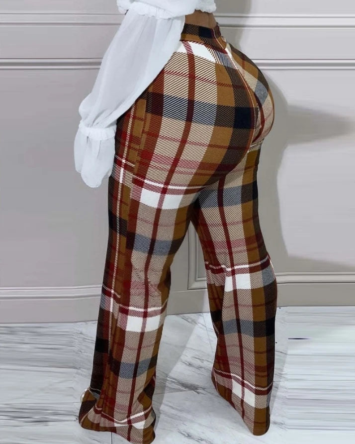 Plaid High Waist Long Pants