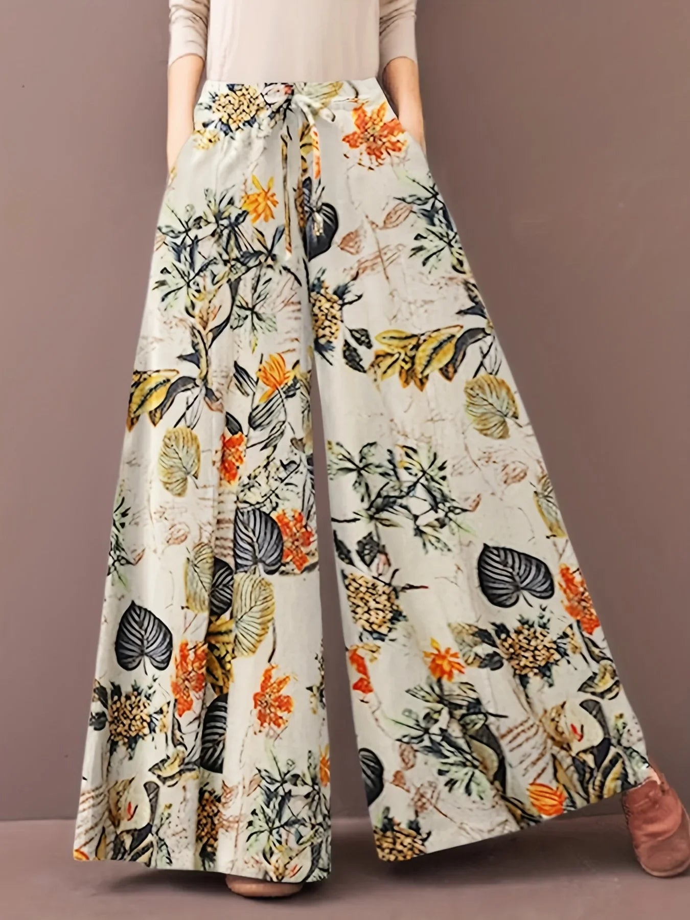 Floral Wide Leg Drawstring Pants