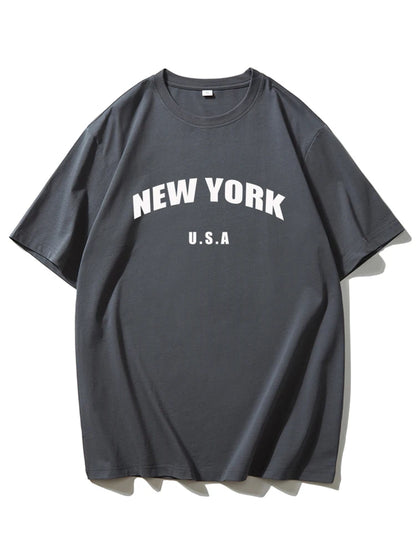 Blessyuki New York Letter Print T-shirts Female Summer Basic O-neck Tees Casual Retro Streetwear Ladies Harajuku Plus Size Tops